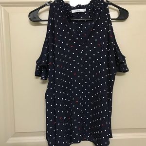 COLD SHOULDER POLKA DOT BLOUSE